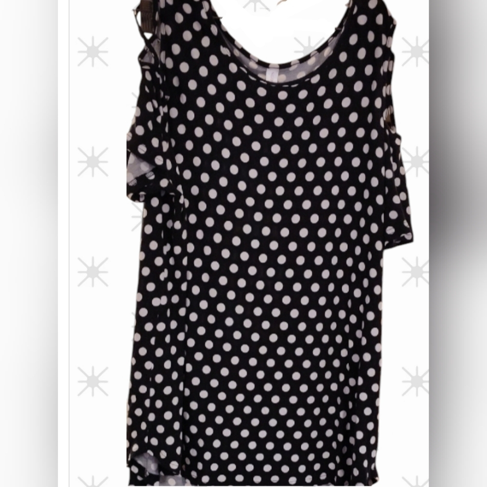 Niloufo Cold Shoulder Polka Dot Black Top Casual Short Sleeve Bell PTP XXL - Picture 6 of 8